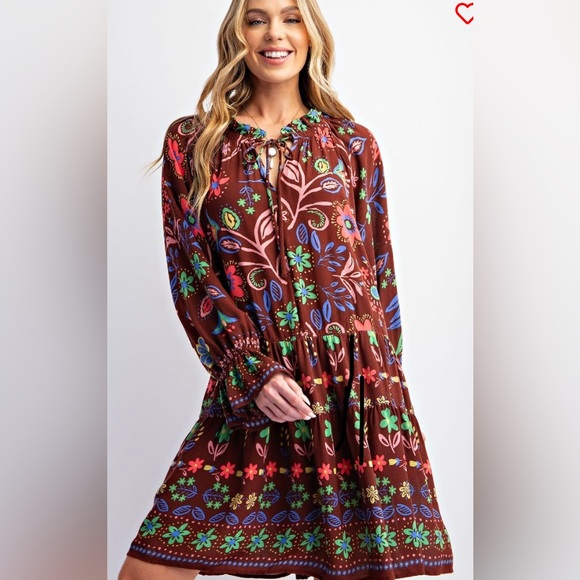 Easel Brown High Low Patterned Dress - Picture 4 of 4